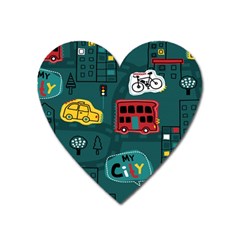 Seamless Pattern With Vehicles Building Road Heart Magnet by Cowasu