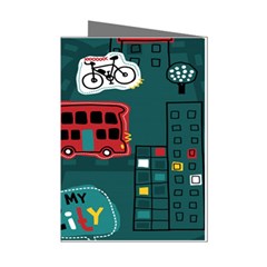 Seamless Pattern With Vehicles Building Road Mini Greeting Cards (pkg Of 8) by Cowasu