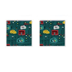 Seamless Pattern With Vehicles Building Road Cufflinks (square) by Cowasu