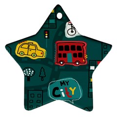 Seamless Pattern With Vehicles Building Road Star Ornament (two Sides) by Cowasu