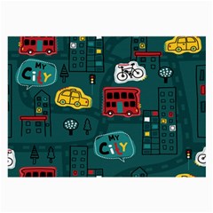 Seamless Pattern With Vehicles Building Road Large Glasses Cloth (2 Sides) by Cowasu