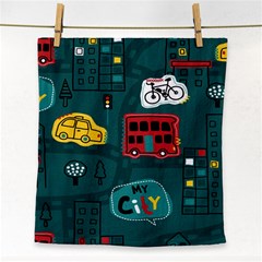 Seamless Pattern With Vehicles Building Road Face Towel by Cowasu