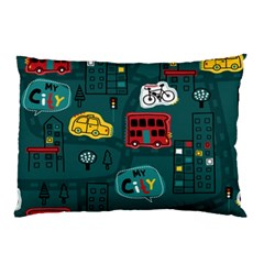 Seamless Pattern With Vehicles Building Road Pillow Case by Cowasu