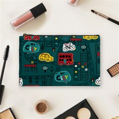 Seamless Pattern With Vehicles Building Road Cosmetic Bag (medium) by Cowasu