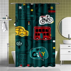 Seamless Pattern With Vehicles Building Road Shower Curtain 48  X 72  (small)  by Cowasu