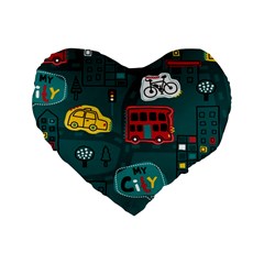 Seamless Pattern With Vehicles Building Road Standard 16  Premium Heart Shape Cushions by Cowasu