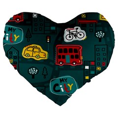 Seamless Pattern With Vehicles Building Road Large 19  Premium Heart Shape Cushions by Cowasu