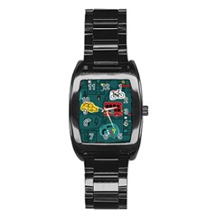 Seamless Pattern With Vehicles Building Road Stainless Steel Barrel Watch by Cowasu