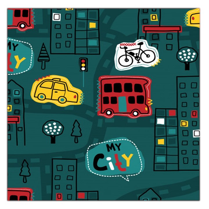 Seamless Pattern With Vehicles Building Road Square Satin Scarf (36  x 36 )