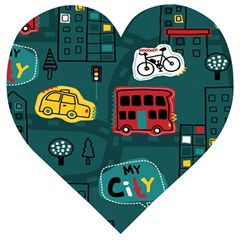 Seamless Pattern With Vehicles Building Road Wooden Puzzle Heart by Cowasu