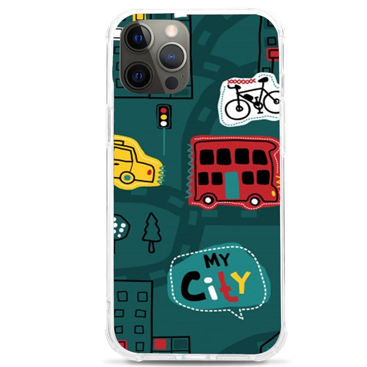 Seamless Pattern With Vehicles Building Road iPhone 12 Pro max TPU UV Print Case