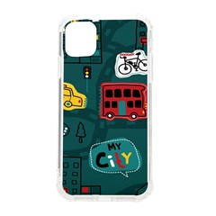 Seamless Pattern With Vehicles Building Road Iphone 11 Tpu Uv Print Case by Cowasu