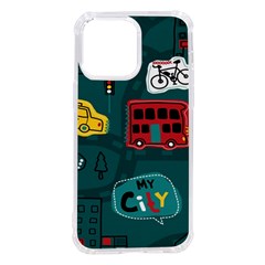 Seamless Pattern With Vehicles Building Road Iphone 14 Pro Max Tpu Uv Print Case by Cowasu