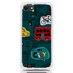 Seamless Pattern With Vehicles Building Road iPhone SE Front