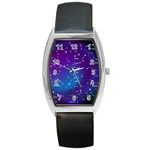 Realistic Night Sky With Constellations Barrel Style Metal Watch Front