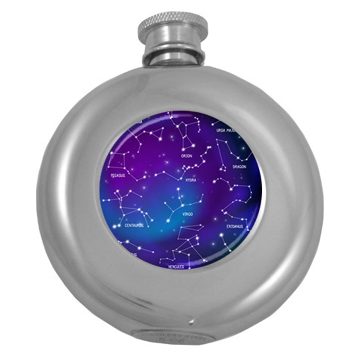 Realistic Night Sky With Constellations Round Hip Flask (5 oz)