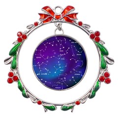 Realistic Night Sky With Constellations Metal X mas Wreath Ribbon Ornament by Cowasu