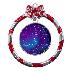 Realistic Night Sky With Constellations Metal Red Ribbon Round Ornament by Cowasu