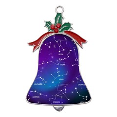 Realistic Night Sky With Constellations Metal Holly Leaf Bell Ornament by Cowasu