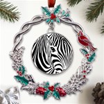 Animal Cute Pattern Art Zebra Metal X mas Wreath Holly leaf Ornament Front