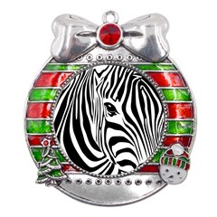 Animal Cute Pattern Art Zebra Metal X mas Ribbon With Red Crystal Round Ornament