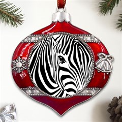 Animal Cute Pattern Art Zebra Metal Snowflake And Bell Red Ornament by Amaryn4rt