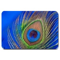 Blue Peacock Feather Large Doormat by Amaryn4rt