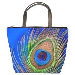 Blue Peacock Feather Bucket Bag by Amaryn4rt