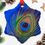 Blue Peacock Feather Ornament (Snowflake) Front