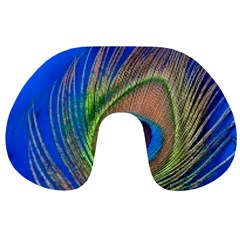 Blue Peacock Feather Travel Neck Pillow by Amaryn4rt