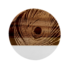 Blue Peacock Feather Marble Wood Coaster (round) by Amaryn4rt