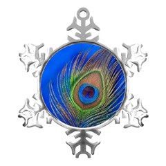 Blue Peacock Feather Metal Small Snowflake Ornament by Amaryn4rt