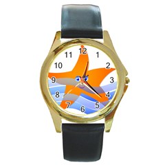 Beach Sea Shell Swimming Round Gold Metal Watch