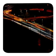 Highway Night Lighthouse Car Fast Square Glass Fridge Magnet (4 Pack) by Amaryn4rt