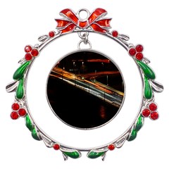 Highway Night Lighthouse Car Fast Metal X mas Wreath Ribbon Ornament by Amaryn4rt