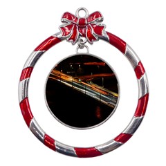 Highway Night Lighthouse Car Fast Metal Red Ribbon Round Ornament