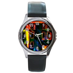 Architecture City Homes Window Round Metal Watch by Amaryn4rt