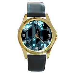 A Completely Seamless Background Design Circuitry Round Gold Metal Watch by Amaryn4rt