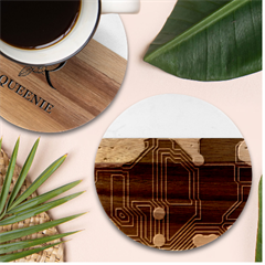 A Completely Seamless Background Design Circuitry Marble Wood Coaster (round) by Amaryn4rt