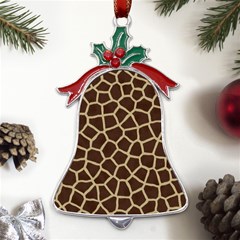 Giraffe Animal Print Skin Fur Metal Holly Leaf Bell Ornament