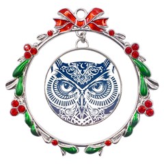 Owl Metal X mas Wreath Ribbon Ornament by Amaryn4rt