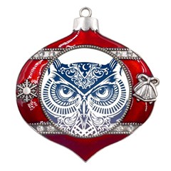 Owl Metal Snowflake And Bell Red Ornament by Amaryn4rt