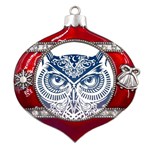 Owl Metal Snowflake And Bell Red Ornament Front