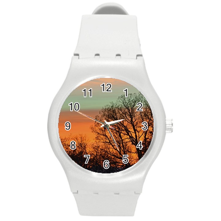 Twilight Sunset Sky Evening Clouds Round Plastic Sport Watch (M)