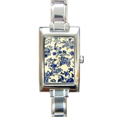 Vintage Blue Drawings On Fabric Rectangle Italian Charm Watch by Amaryn4rt