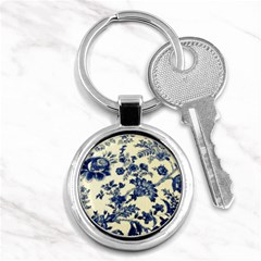 Vintage Blue Drawings On Fabric Key Chain (round) by Amaryn4rt