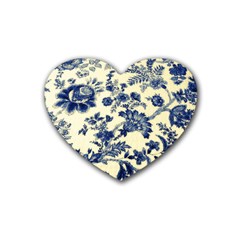 Vintage Blue Drawings On Fabric Rubber Coaster (heart) by Amaryn4rt