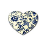 Vintage Blue Drawings On Fabric Rubber Heart Coaster (4 pack) Front