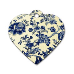 Vintage Blue Drawings On Fabric Dog Tag Heart (one Side) by Amaryn4rt