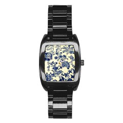 Vintage Blue Drawings On Fabric Stainless Steel Barrel Watch by Amaryn4rt